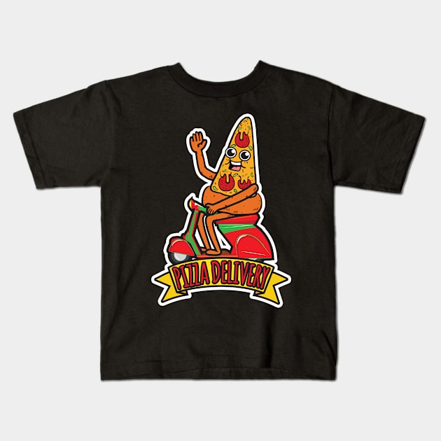 Pizza Delivery Kids T-Shirt by Plushism